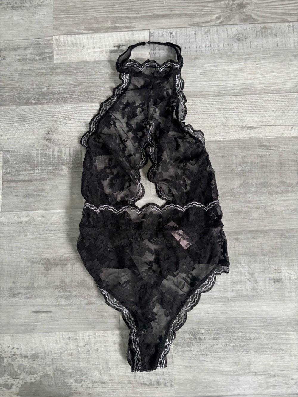 Victoria's Secret Black Floral Lace‎ Halter Bodysuit